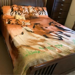 Like New Duvet 3 Piece Horses print Queen Size